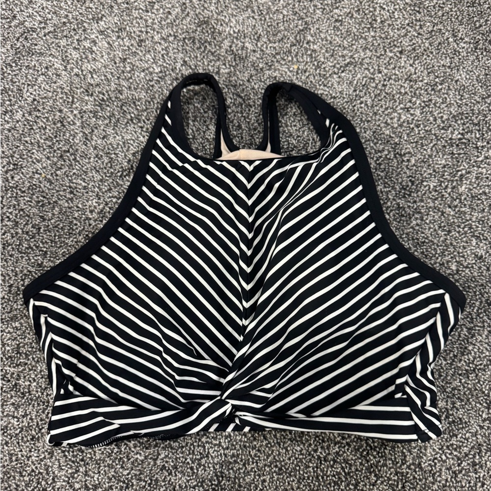 Kona Sol Black and White Striped Bikini Top